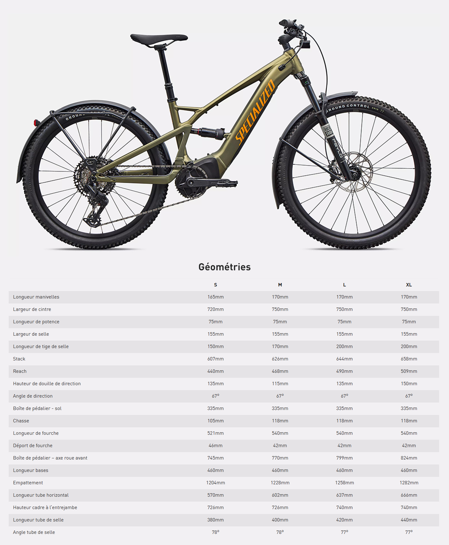 Guide de taille du vélo électrique Turbo Tero X 5 année 2026